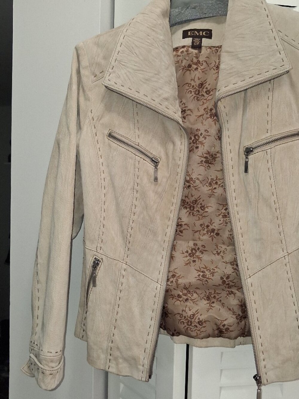 Everything Must Change Beige Asymmetrical Suede Zip Moto Jacket S